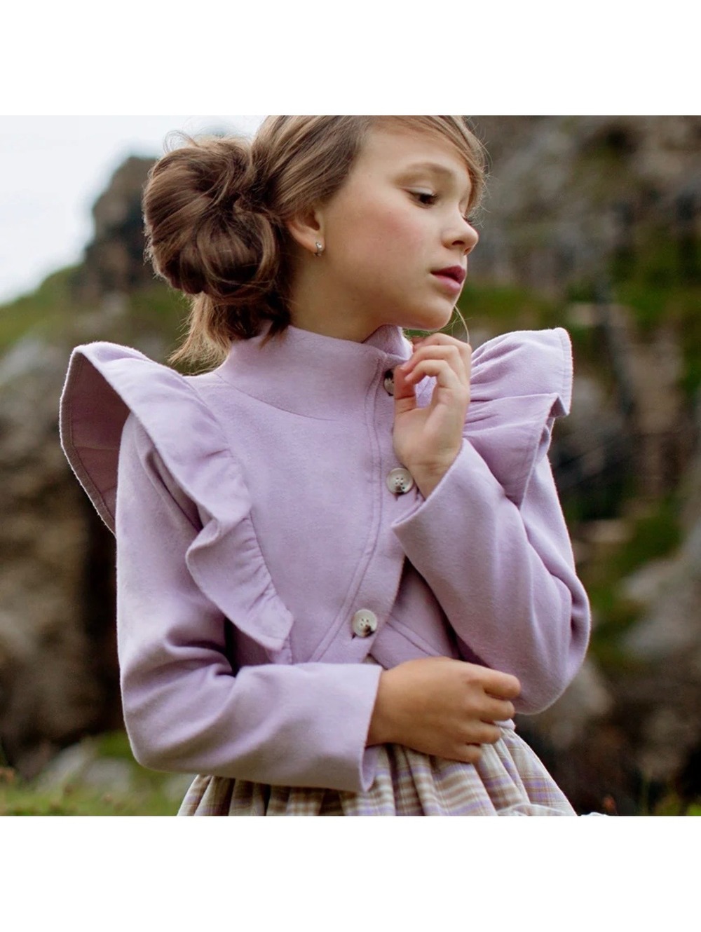 Joyfolie Girl's Ellery Jacket in Lavender Pastel Ruffle Casual Cropped Size 7
